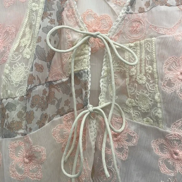 Free People Bloomfield Patchwork delicate sheer fabric tie front top - Picture 2 of 10